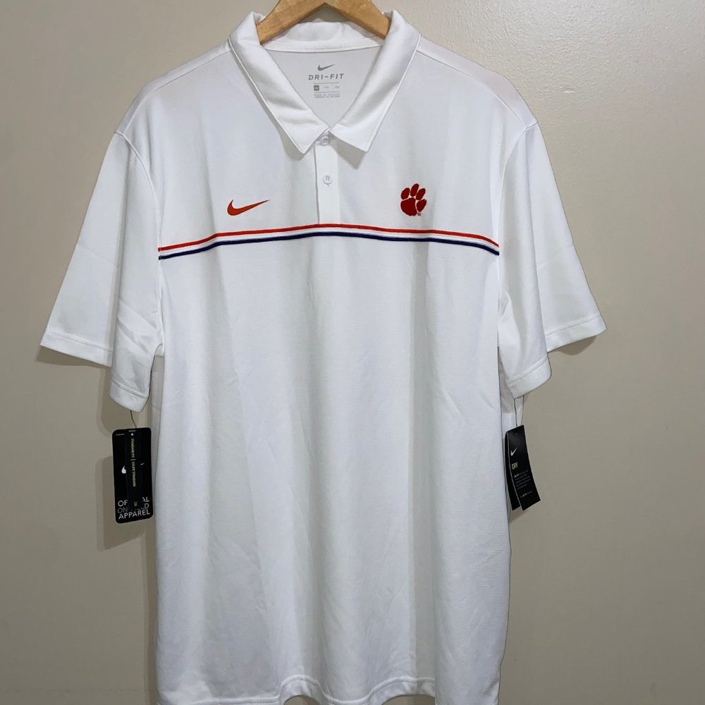 Nike Clemson Tigers On-Field Coaches Performance Polo Shirt CN7838-100 Men's 2XL